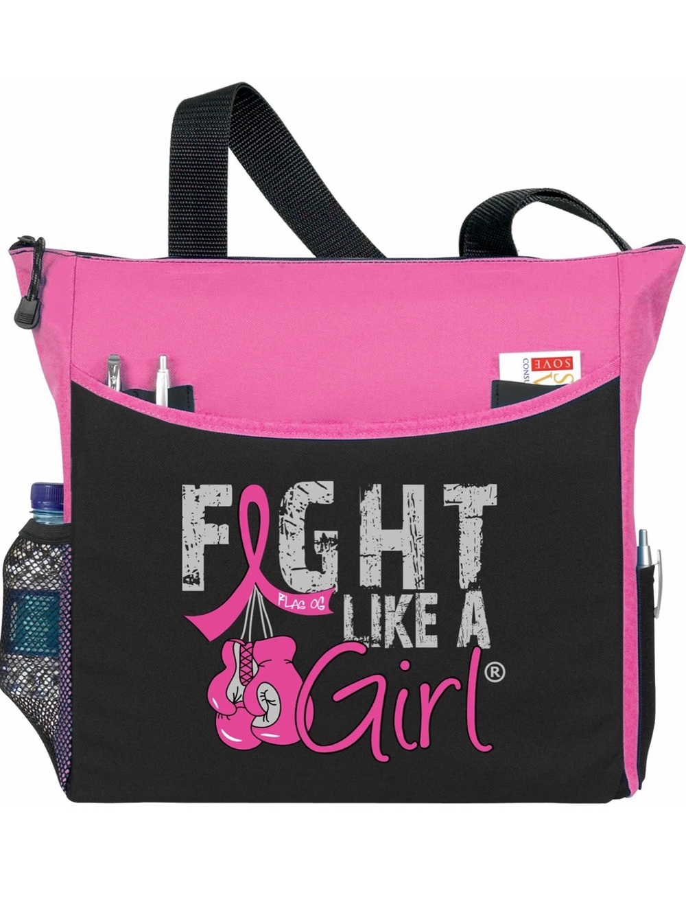 Fight Like a Girl Pink & Black Tote Bag